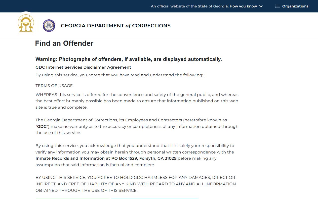 White County inmate records GDC offender query fallback