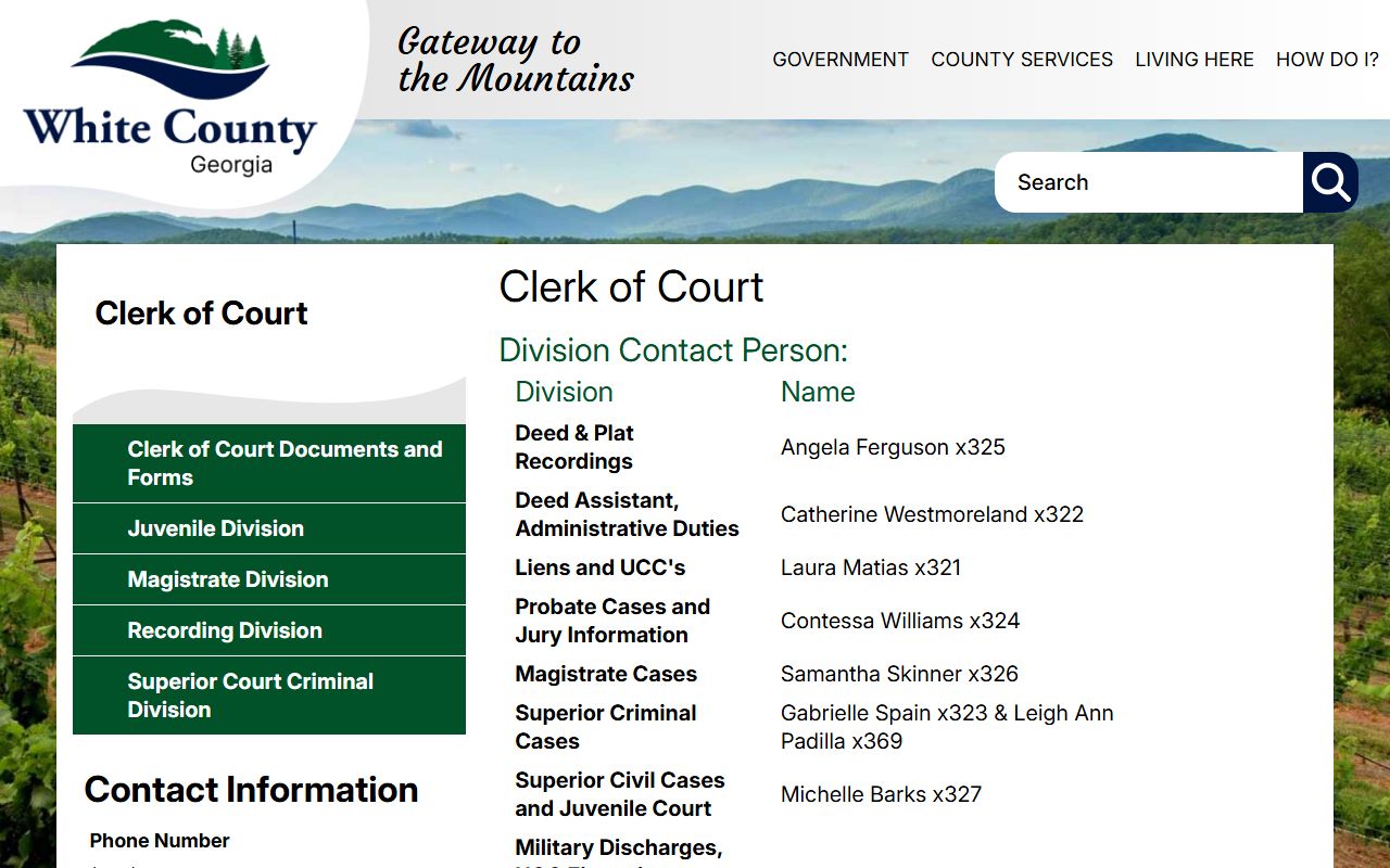 White County Clerk of Court criminal division contact information
