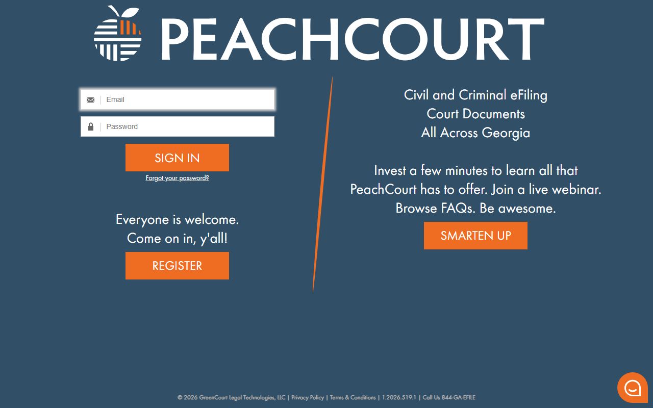 PeachCourt account access page for Georgia court documents