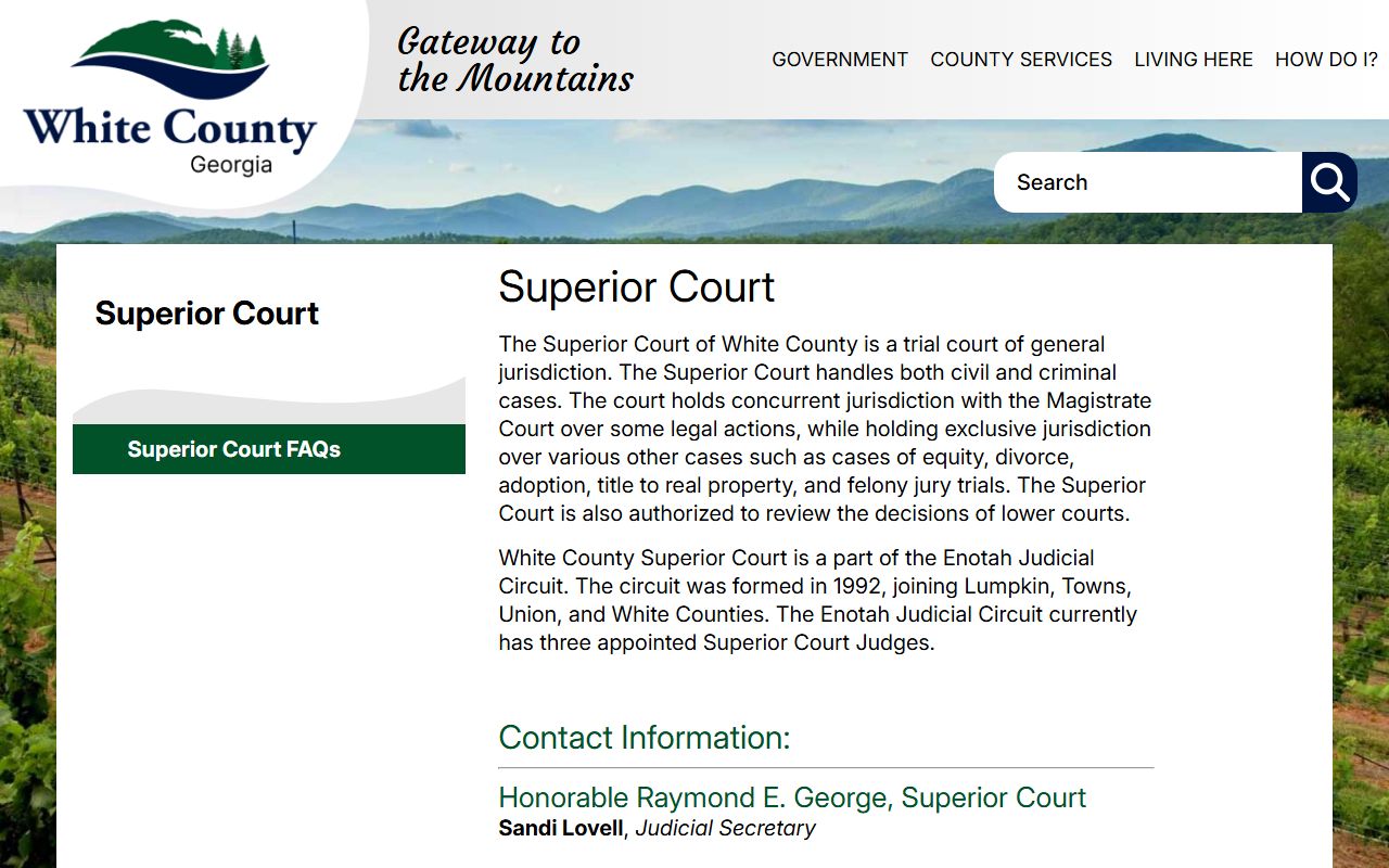 White County Superior Court page describing the Enotah Judicial Circuit