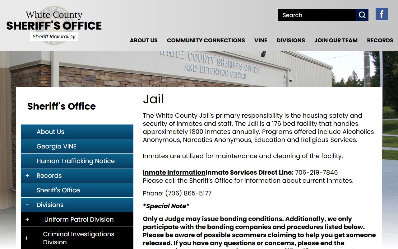 White County Jail roster search jail page